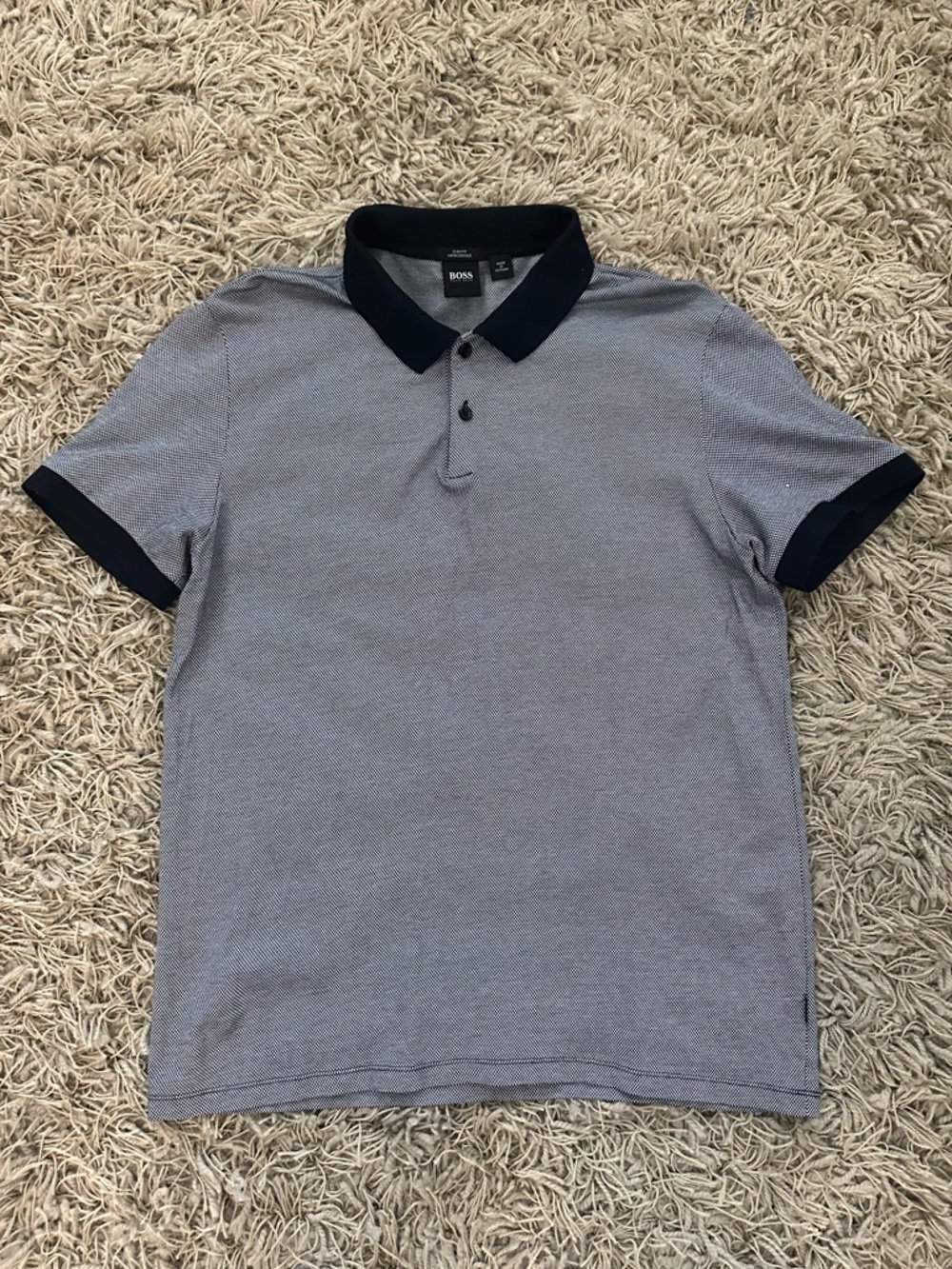 Hugo Boss Slim Fit Light Gray Polo with Black Collar and Cuffs - Size XL